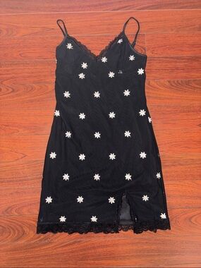 Lovely Day Black Slip Dress with White Star Appliqués